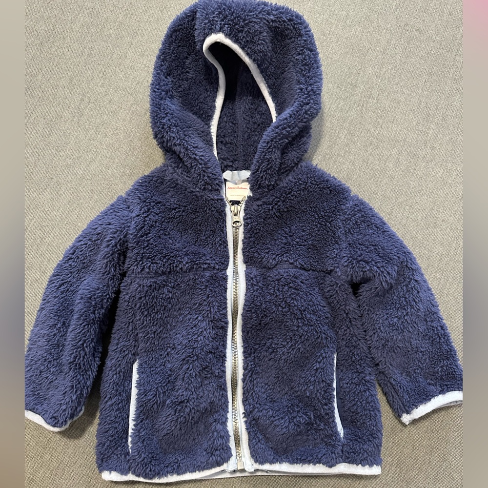 Hanna Andersson Marshmallow Navy Fleece Zip up Jacket- 2T